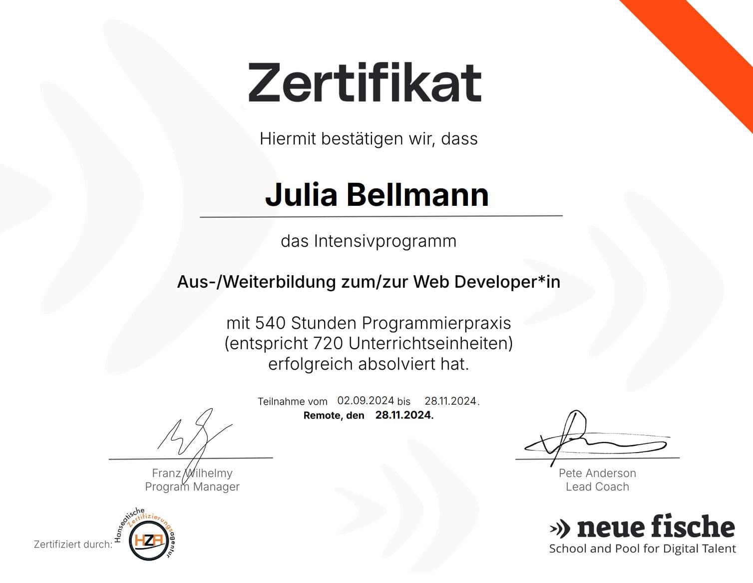 Zertifikat Web-Developer